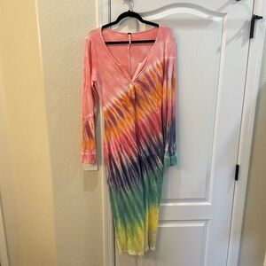 NEW Young Fabulous & Broke Leo Dress in Cyber Lime Dreamer, Rainbow Tie dye Midi